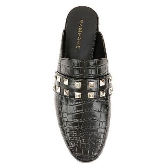 Rampage Sz 7.5 Brady Studded Almond Toe‎ Mules Black - Picture 1 of 10
